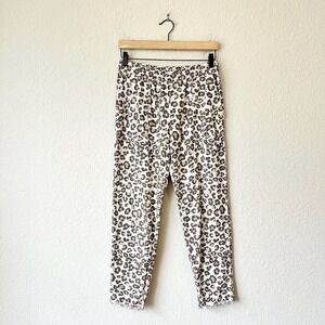 MONROW Leaopard Fray Patch Pocket Pant Elastic Waist in Ivory